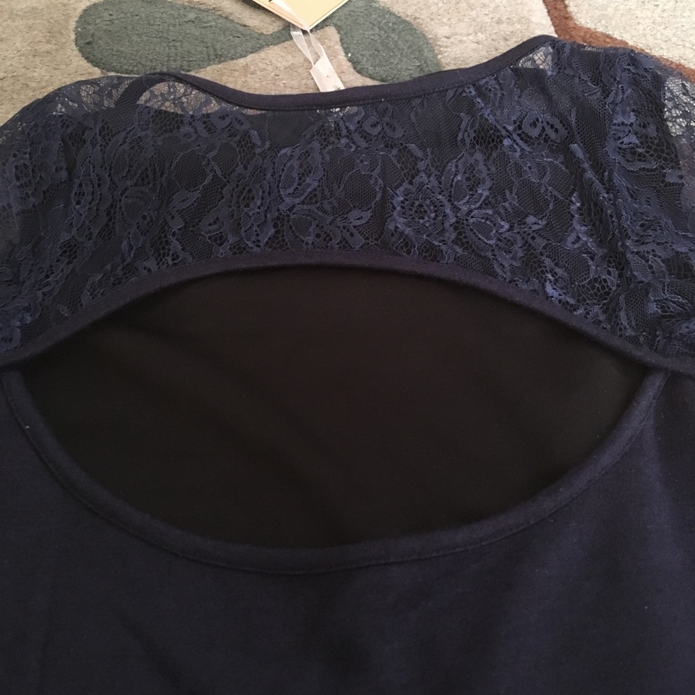 Navy Blue Lace Sleeve Dress - Picture 6 of 11
